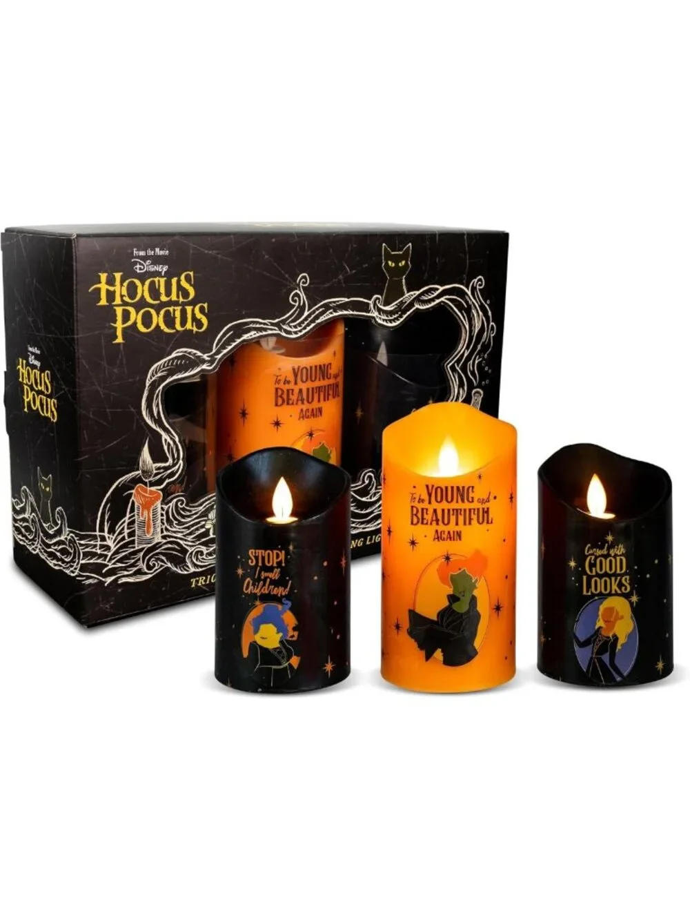 Hocus Pocus LED Flameless Candles Set of 3 | Flickering Light with Timer